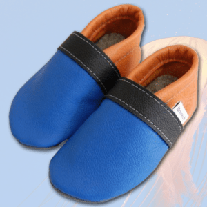 Krabbelschuhe Kornblume-Schwarz-Orange
