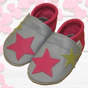 Krabbelschuhe Stern-Applikation Grau-Pink