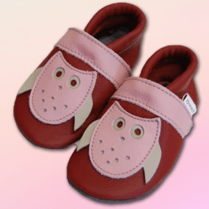 Krabbelschuhe Eulen-Applikation Brombeer-Rosa