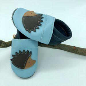 Krabbelschuhe Igel hellblau - marine