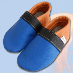 Krabbelschuhe Kornblume-Schwarz-Orange