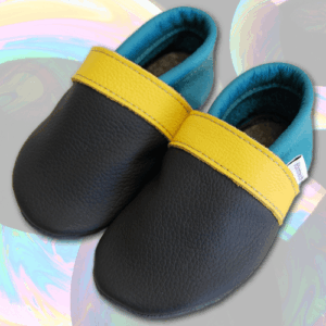 Krabbelschuhe Anthrazit-Geld-Türkis