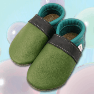 Krabbelschuhe Gras-Marine-Türkis