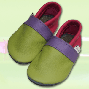 Krabbelschuhe Lemongrün-Violett-Pink
