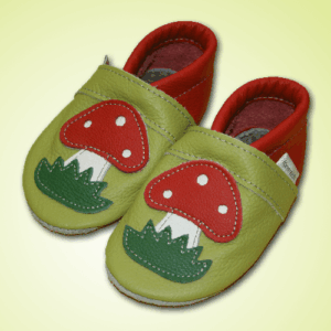 Krabbelschuhe Pilz-Applikation Lemongrün