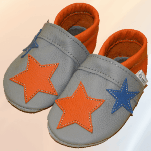 Krabbelschuhe Stern-Applikation Grau-Orange