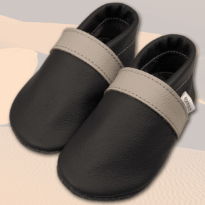 Krabbelschuhe Anthrazit-Ecru-Anthrazit