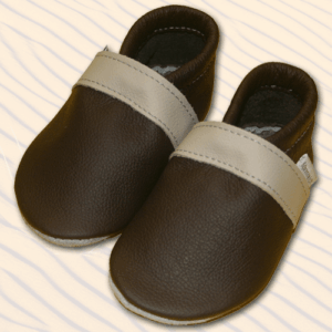 Krabbelschuhe Braun-Ecru-Braun