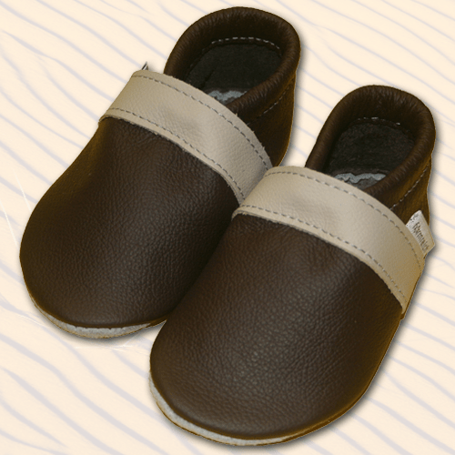 Krabbelschuhe Braun-Ecru-Braun