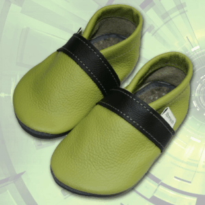 Krabbelschuhe Lemongrün-Schwarz-Lemongrün