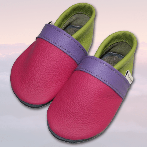 Krabbelschuhe Pink-Violett-Lemongrün