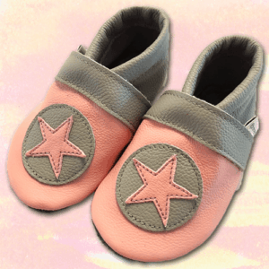 Krabbelschuhe "Stern im Kreis" Rosa-Grau