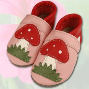 Krabbelschuhe Pilz-Applikation Rosa-Erdbeer