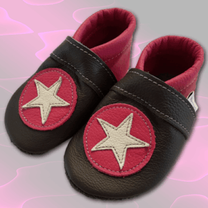 Krabbelschuhe "Stern im Kreis" Anthrazit-Pink