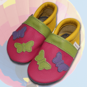 Krabbelschuhe Schmetterling Pink-Gelb