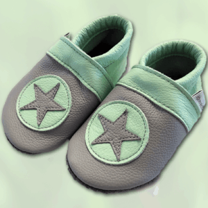 Krabbelschuhe "Stern im Kreis" Grau-Mint