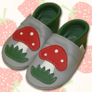 Krabbelschuhe Pilz-Applikation Grau