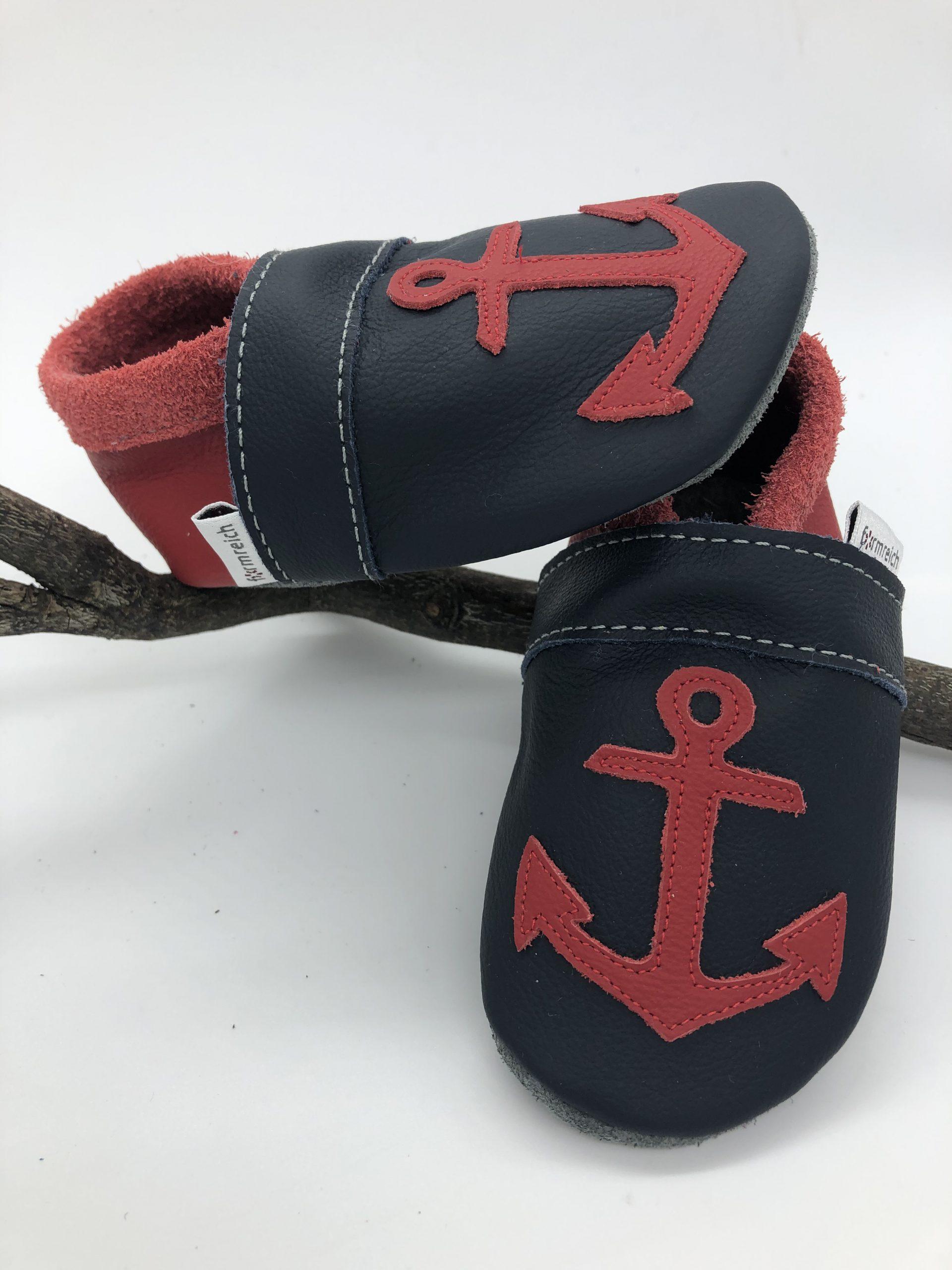 Krabbelschuhe Anker marine-rot
