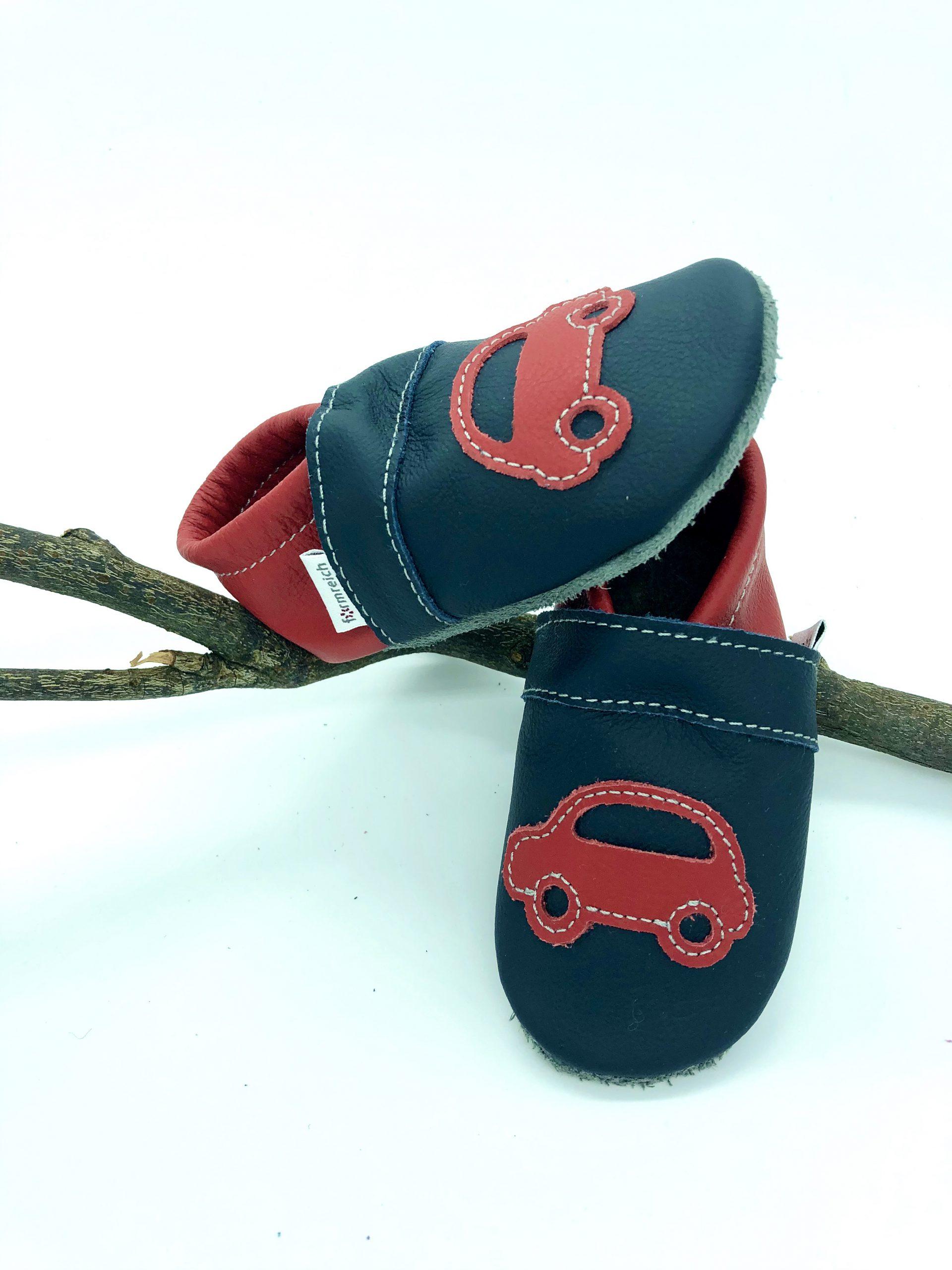 Krabbelschuhe Marine mit Auto