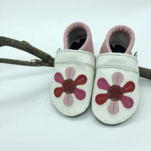 Krabbelschuhe Blume weiß - rosa