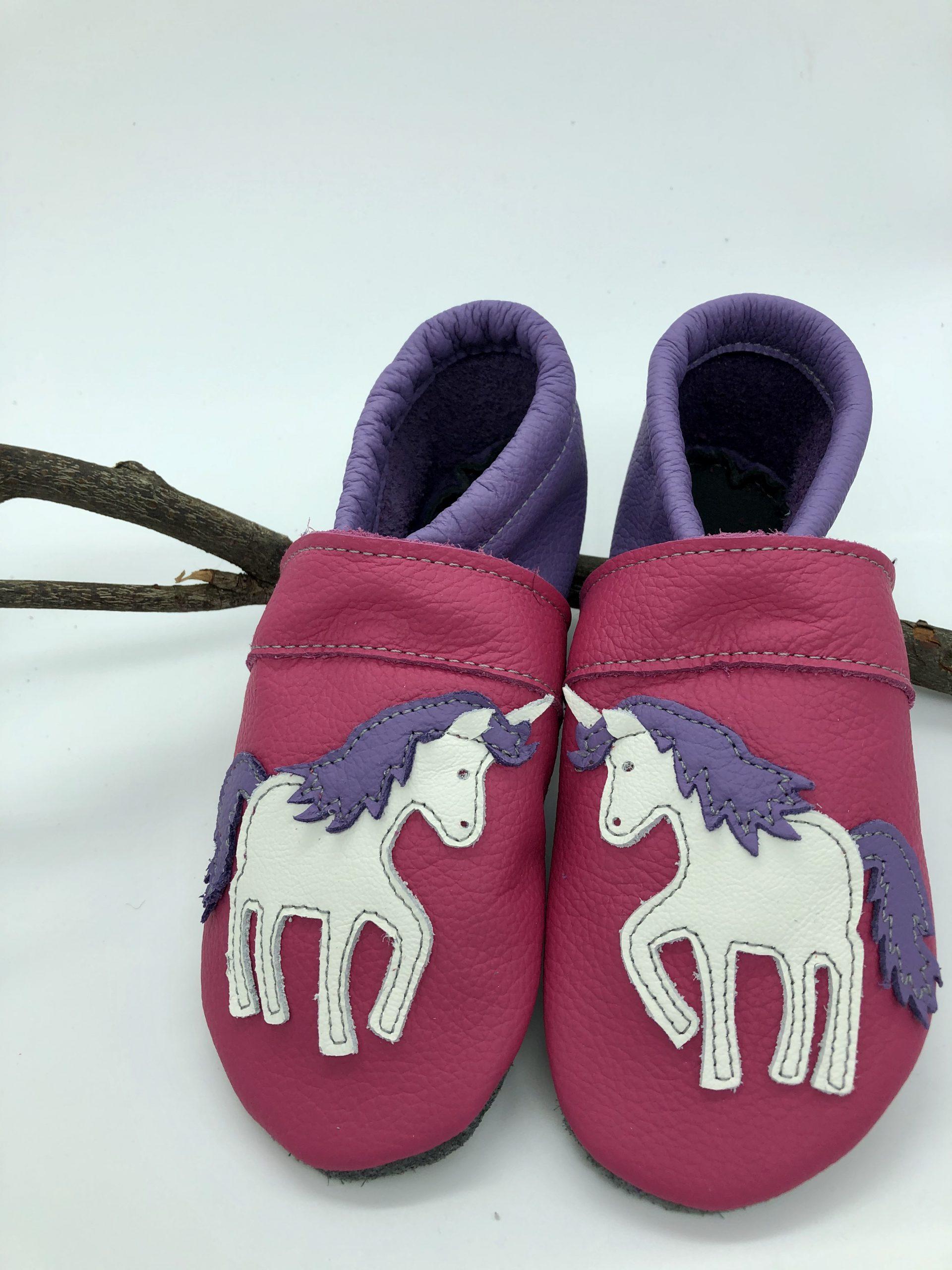 Krabbelschuhe Einhorn Pink-Violett