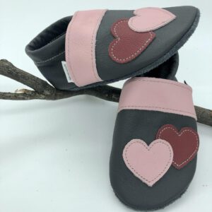 Krabbelschuhe Herz-Applikation Anthrazit