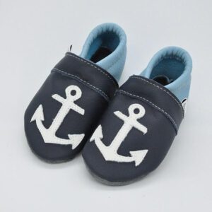 Krabbelschuhe Anker marine-hellblau