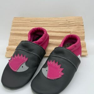 Anthrazit Pink Hausschuhe mit Igel Gr. 26/27 schmal SALE